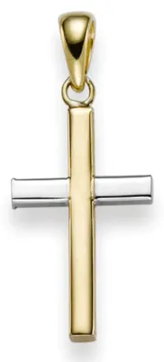 Produktbild von Anhänger Kreuz 24x10,5mm aus 585 Gold Gelbgold & Weißgold bicolor