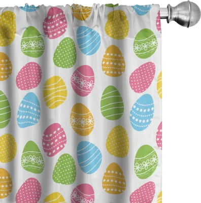 Produktbild von ABAKUHAUS Ostern Vorhänge, Gardinen, Gruß der bunten und Spaß-Frühlings-Jahreszeit-April-Feiertags-Feier mit Nahrung, 2 Stück 75 x 175 cm, Mehrfarbig