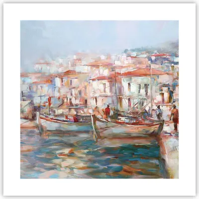 Produktbild von Poster - Poster ohne Rahmen - Insel Boote Hafen - 40x40 cm - Wand Bild - Wanddeko - Wandbilder - Kunstposter - Wandposter - Bilder - Kunstdruck - Wanddekoration - Wandbild - P2XAC40x40-4852