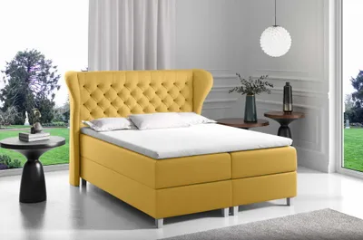 Produktbild von Bett Boxspringbett KARIS- Doppelbett mit Pocket-Matratze - Topper - Bett mit 2 Bettkästen - Polsterbett mit Kopfstütze - H3 Mittelfest ( 180x200 cm , Gelb - Fancy 48 )