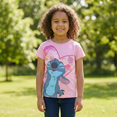 Produktbild von Disney Lilo und Stitch Mädchen Kinder kurzarm T-Shirt – Rosa / 104