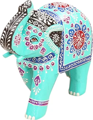 Produktbild von Deko-Elefant Laksha 19 cm – Handbemalte Figur aus Holz in Blau