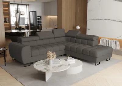 Produktbild von Ecksofa Schlafsofa BASTIEN MAX in Stoff Aragon Dunkelgrau Ottomane Rechts