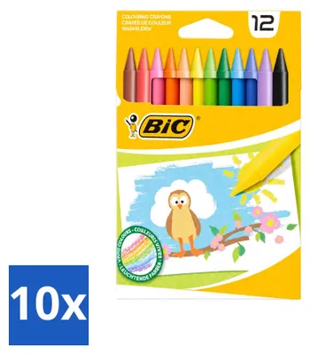 Productafbeelding van 10 x BIC waskrijtjes - verschillende kleuren - 12 stuks - voordelige verpakking - 10 stuks