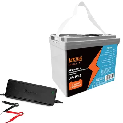 Produktbild von Lexton Lithium-Eisen-Phosphat LiFePo4 Akku mit BMS 12,8V 70Ah LXLFP70 + LTC Energy LiFePO4 Akku-Gleichrichter