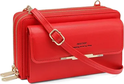 Produktbild von Damen Handytasche RFID Schutz Kunstleder Umhängetasche Rot 24 Kartenfächer