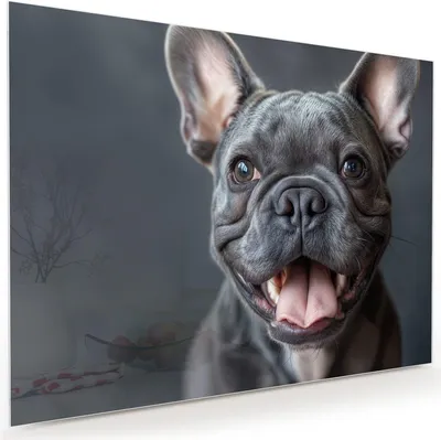 Produktbild von Glasbild 120x90cm in XXL für Wohnzimmer, Schlafzimmer Motiv Lachender Hund