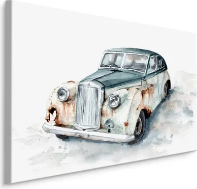 Produktbild von Fabelhafte Canvas LEINWAND BILDER 30x20 cm XXL Kunstdruck Auto Retro Alt Aquarell