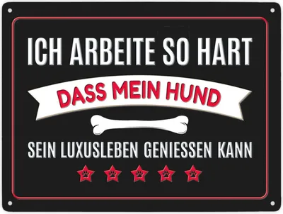 Produktbild von Luxusleben Hund Metallschild XXL in rot mit Knochen Motiv