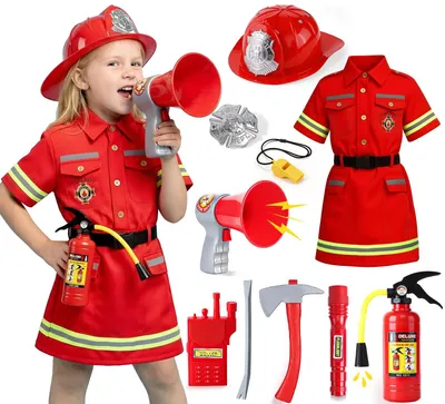 Feuerwehrkostüm für Mädchen, 140, mit Zubehör