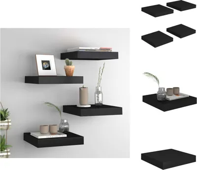 Obrázek produktu pro vidaXL Plovoucí nástěnné police 4 ks černé 23x23,5x3,8cm MDF - Nástěnné police