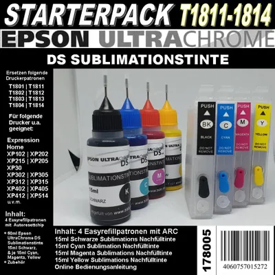 Produktbild von T1811 - T1814 Starterpack mit 4 Patronen + 60ml UltraChrome DS Sublimationstinte
