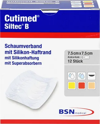 Immagine prodotto di Cutimed Siltec B medicazione in schiuma 7,5x7,5 cm con adesivo 12 pz