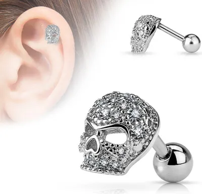 Produktbild von Tragus Cartilage Helix Ohr Piercing Totenkopf