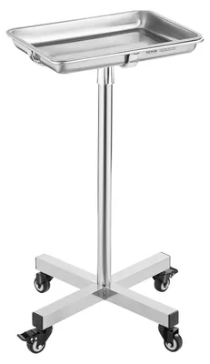 Obrázek produktu pro VEVOR laboratorní vozík servírovací vozík z nerezové oceli s odnímatelnými nerezovými tácy nosnost až 16 kg, nastavitelná výška 64-101 cm, lékařský tác