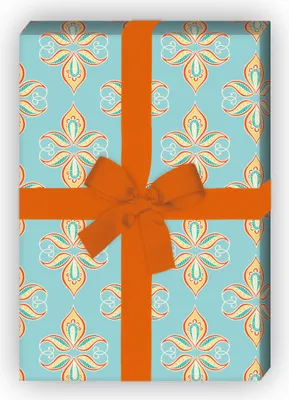 Produktbild von Paisley Geschenkpapier mit Lilien Ornament, hellblau - G11510, 32 x 48cm
