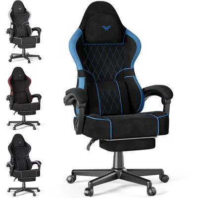 Produktbild von Verdego Gaming Stuhl, Bürostuhl Schreibtischstuhl, Ergonomischer Gaming Sessel, Samt, Chefsessel, Racing Stuhl Computerstuhl, Schwarz-Blau