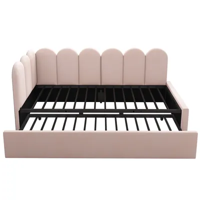 Produktbild von Flieks Polsterbett Schlafsofa 90x200cm mit Ausziehbett, Tagesbett Daybed mit Lattenrost, Kinderbett Jugendbett Einzelbett Holzbett, Samt, Rosa