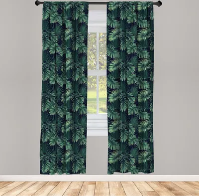 Produktbild von ABAKUHAUS Palme Vorhänge, Gardinen, Repeating Dschungel-Laub-Muster mit exotischen Blättern Tropic Regenwald Pflanze, 2 Stück 75 x 245 cm, , Jadegrün