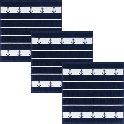 Produktbild von Kracht Frottier-Geschirrtuch Anker" 3er-Pack dunkelblau 50x50 cm"