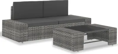 Produktbild von 3-tlg. Garten-Lounge-Set Poly Rattan Grau