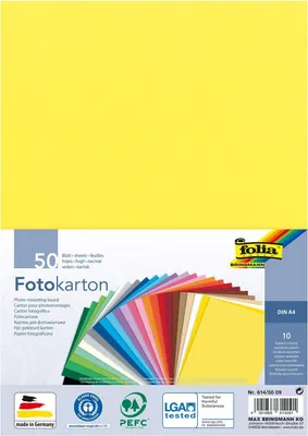 Produktbild von folia 614/50 09 - Fotokarton Mix, DIN A4, 300 g/m², 50 Blatt, sortiert in 10 Farben, zum Basteln und kreativen Gestalten von Karten, Fensterbildern und für Scrapbooking