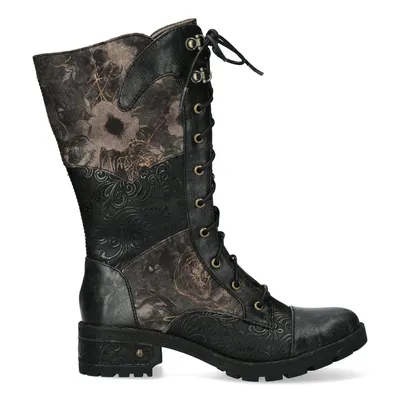 Produktbild von LAURA VITA Kunstlederstiefel Ncorail 85 noir schwarz grau taupe mit Schnürung + Reissverschluss Innnenseite Profilsohle flexibel bequeme Grösse 39 EU