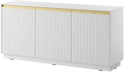 Produktbild von Easy4You Kommode R2 Weiss 154x72x39 cm (B x H x T) mit 3 Türen Sideboard Ideal für Wohnzimmer, Schlafzimmer Moderne Elegante Kommode