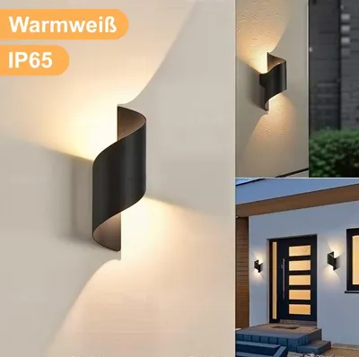 Productafbeelding van LED wandlamp zwart, IP65 buitenwandlamp binnen & buiten, 3000K warmwit, moderne wandlamp van aluminium, waterdicht & roestvrij, voor gang, balkon, ter