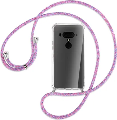 Produktbild von Handykette Backcover-Schutzhülle mit Band (Metall silberfarben) für HTC U12 Plus - lila/rosa/blau