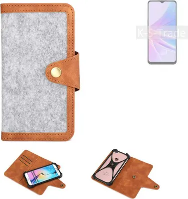 Produktbild von K-S-Trade Handyhülle kompatibel mit Oppo A58 5G Schutzhülle Filz-Hülle Kunst-Leder hellgrau braun (1x)