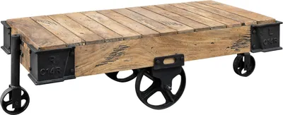 Image de MASSIVMOEBEL24 | Table basse 120x60 Manguier laqué Bois naturel RAILWAY #160