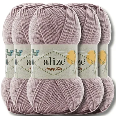 Immagine prodotto di Alize 5 x 100 g Happy Kids Lana, tinta unita, uncinetto, lavoro a maglia (Dusty Lilac - 142)