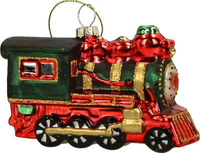 Produktbild von Christbaumschmuck Glas 10cm Lokomotive Figur Grün / Rot