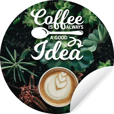 Produktbild von MuchoWow® Runde Wandtattoo - Wandsticker Tapete Aufkleber Kaffee - Zitate - Sprichwörter - Kaffee ist immer eine gute Idee Ø 50 cm Selbstklebend und Repositionierbar - Wandaufkleber - Kreis - Wand Kreis - Wand Bild - Foto Tapete - Selbstklebende - Wohnzimmerdekoration - Wand Dekoration - Kinderzimmer