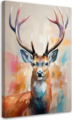 Produktbild von Leinwandbild Hirsch Tiere Gemalte Blume 80x120 Feeby Bunt bild für die wand bereit zum aufhängen
