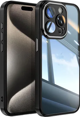 Produktbild von Handyhülle für iPhone 15 Pro Hybrid Transparent TPU PC Militärschutz mit Kameraabdeckung Schwarz
