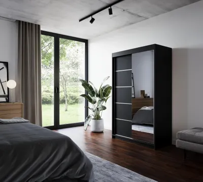 Obrázek produktu pro Šatní skříň se zrcadlem 120 cm EABRIS - černá