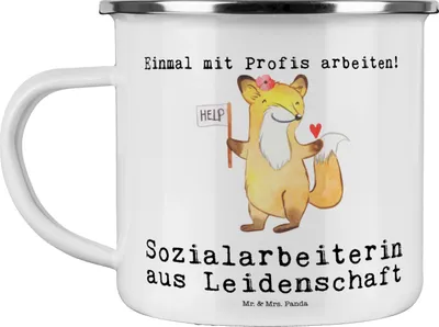 Produktbild von Mr. & Mrs. Panda Teetasse Sozialarbeiterin Leidenschaft - Weiß - Geschenk, Emaille Becher, Teebecher, Tasse, Pott