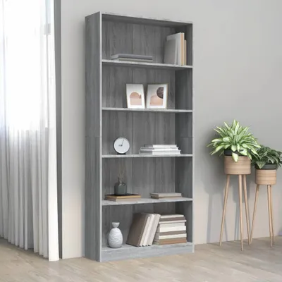 Produktbild von vidaXL Regál na knihy 5 přihrádek Grey Sonoma Oak 80x24x175 odvozený výrobek ze dřeva