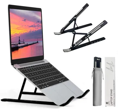 Image de Support pour ordinateur portable - Réglable - Aluminium - Noir - 8 à 16 pouces