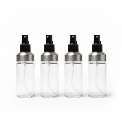 Produktbild von 4er Set Glas-Sprühflaschen 150 ml – Öl & Essig Zerstäuber Spray mit Edelstahldeckel Ölzerstäuber Ölsprüher