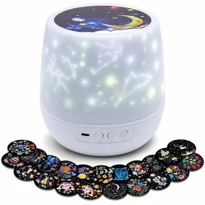 Produktbild von Sternenhimmel Projektor Kinder Nachtlicht, 21 Motivfolien, 360° drehbarer Deckenprojektor, 3 Lichtfarben, dimmbar, für Babyzimmer
