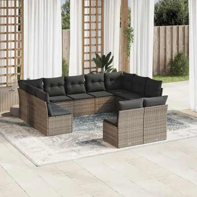 Produktbild von 11-tlg. Garten-Sofagarnitur mit Kissen Grau Poly Rattan 3250189