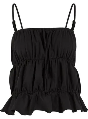Immagine prodotto di Urban Classics Top da donna a balze nero, capo basic, 100% cotone, taglia M
