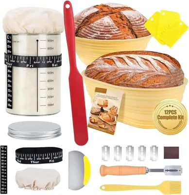 Image de Solidchoice - Ensemble complet pour la fabrication de pain au levain, avec corbeilles de fermentation en silicone