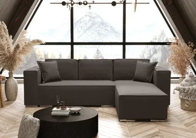 Image de AX LIVING Marron Canapé d'angle avec fonction sommeil en L Vinoria 255 cm droite