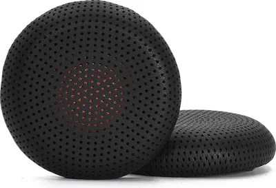 Two black ear pads for headphones are shown against a white background.