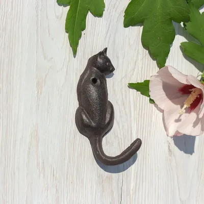 Produktbild von Garderobenhaken, Kleiderhaken als Katze, Handtuchhalter, Haken aus Gusseisen