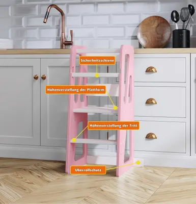 Produktbild von Lernturm für Baby & Kleinkinder, Die besten Sicherheitsmerkmale, Learning Tower aus Holz, Montessori Küchenhelfer, Rosa